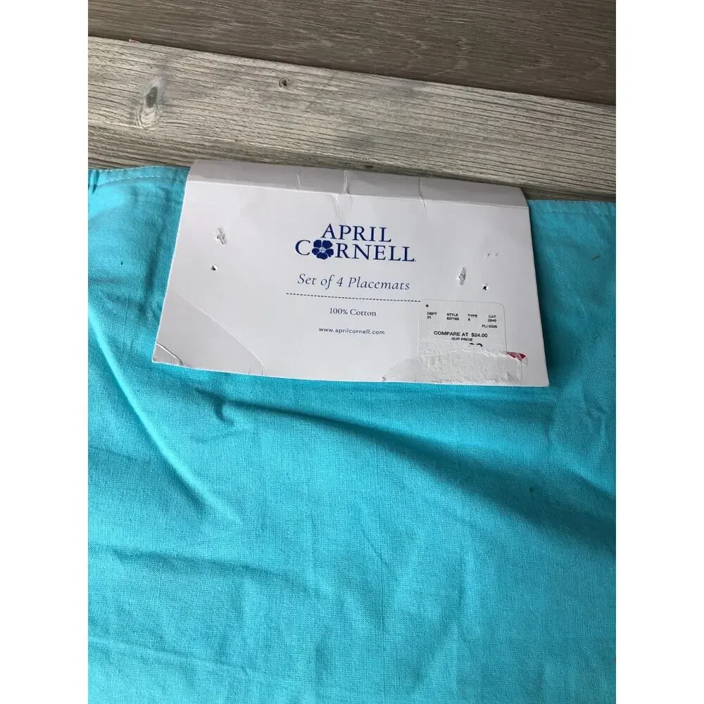 April Cornell Placemats Wildflower Aqua Turquoise Blue 14x 19